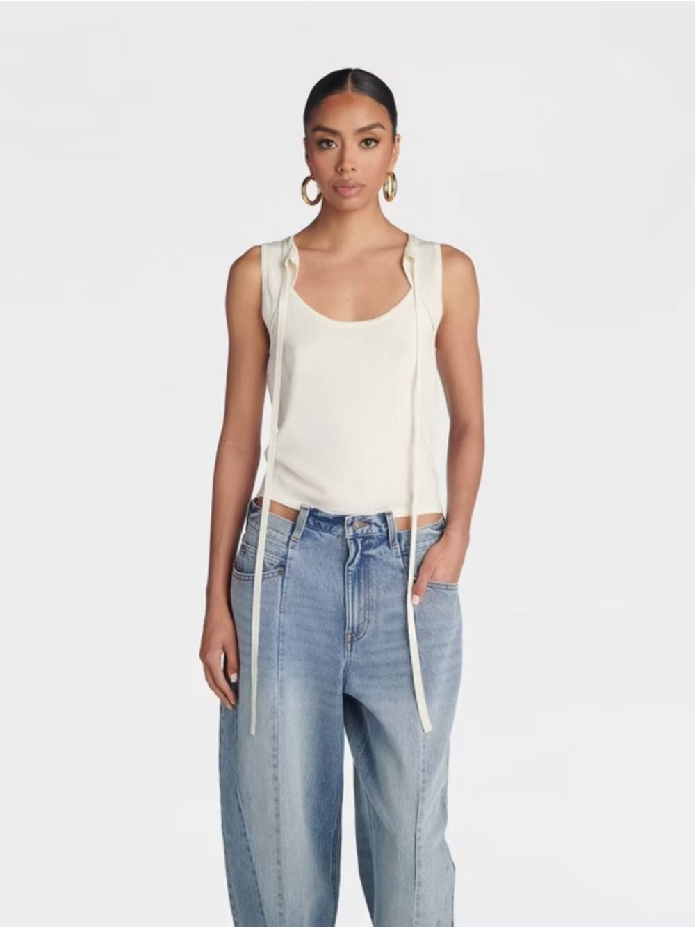 KBB by KAHLANA Women's 'The Tie-Front Tank Top' - Cream M